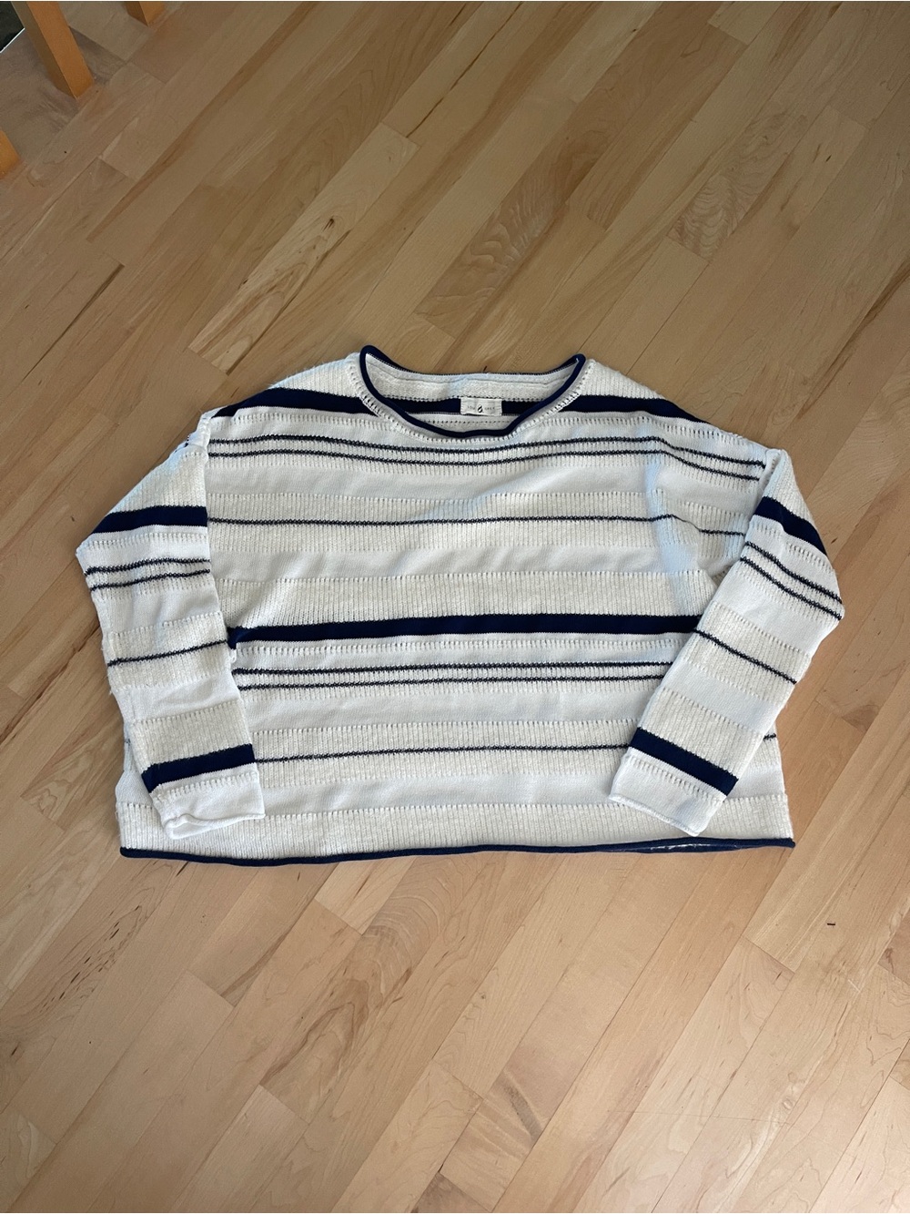 Lou & Grey White and Navy Striped Crewneck Sweater - women